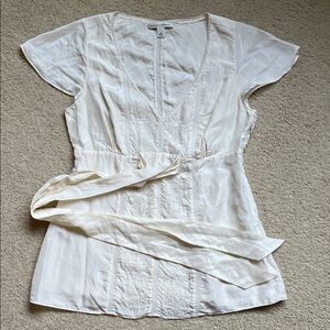 Banana Republic 100% silk Cream Tie-Waist Blouse